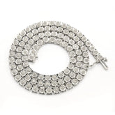 4.5MM Hip Hop Silver 2 CTW Round Diamond Tennis Chain 27.8g Men Necklace - 18
